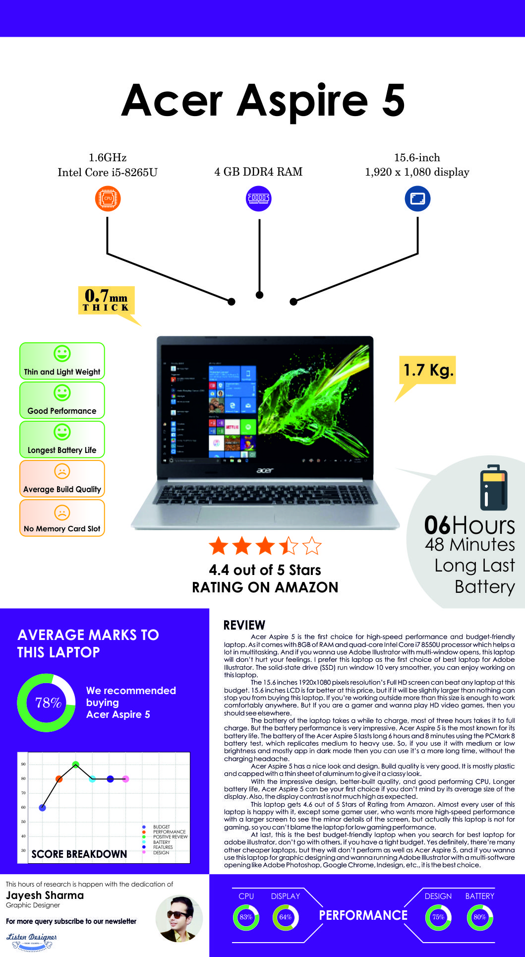 ACER ASPIRE 5 INFOGRAPHIC REVIEW FOR ADOBE ILLUSTRATOR